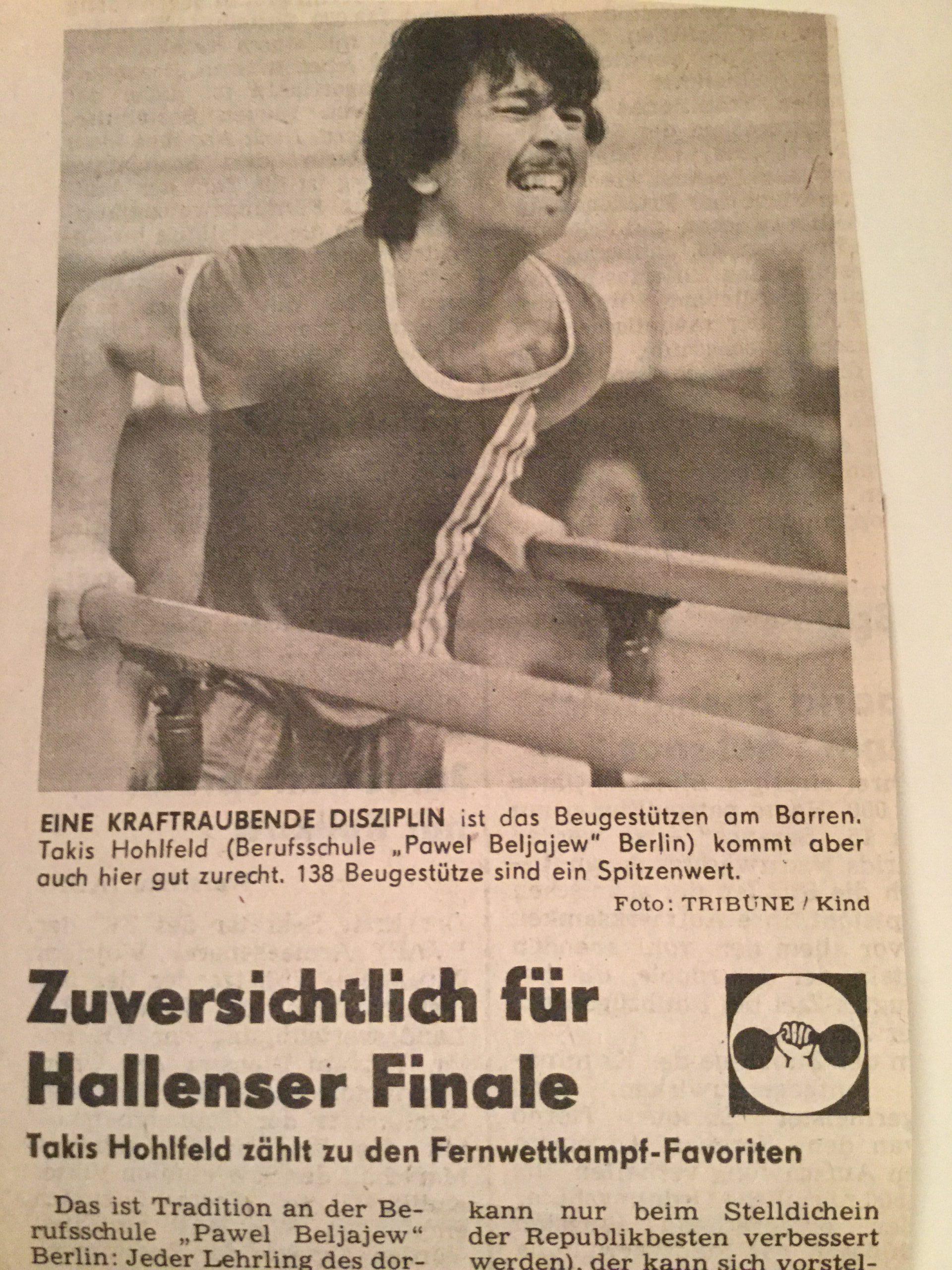 Zeitungsartikel über Takis Hohlfeld mit dem Titel "Zuversichtlich für Hallenser Finale"