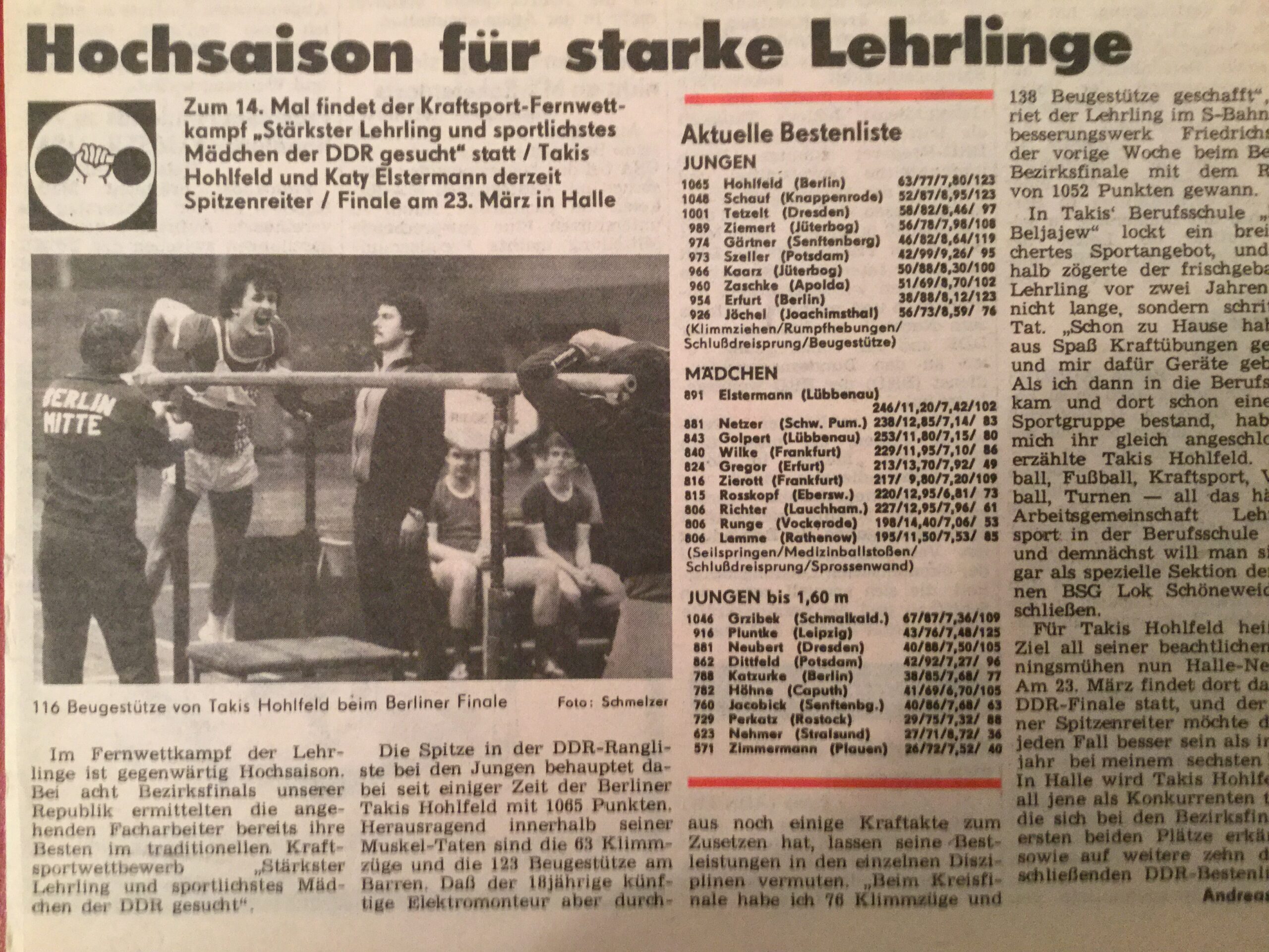 Zeitungsartikel von Takis Hohlfeld mit Titel "Hochsaison für starke Lehrlinge"